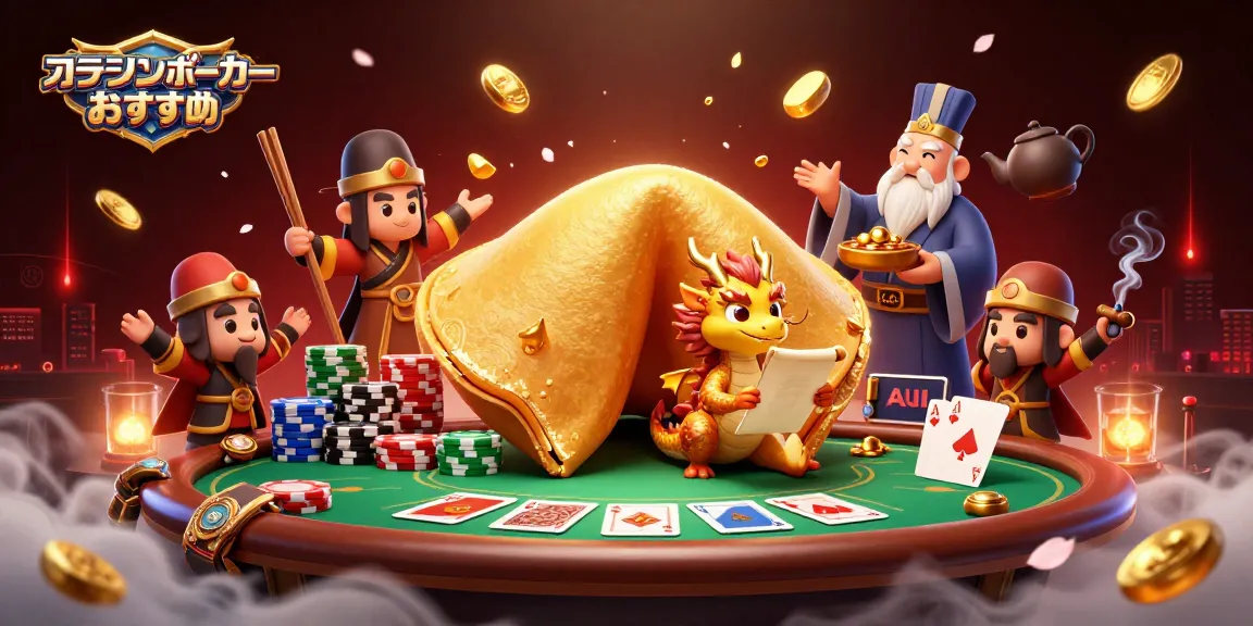 オンラインポーカー おすすめを楽しむ、豪華なポーカーセッティングとキャラクターの魅力的なイラストです。
