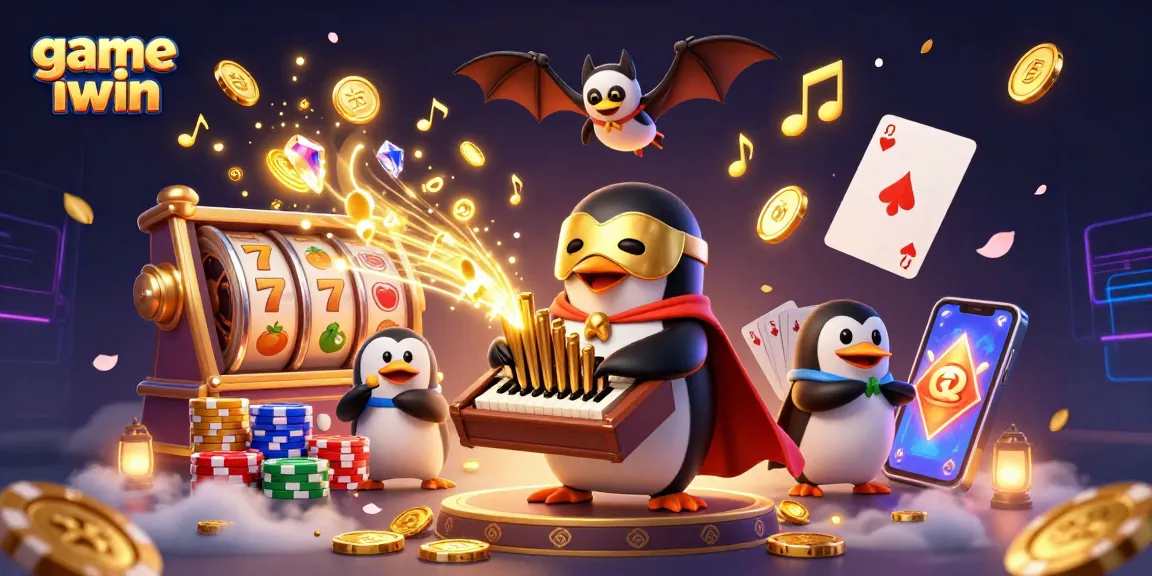 Engage with the thrilling features of game iwin, including vibrant slot reels and golden coins cascading.