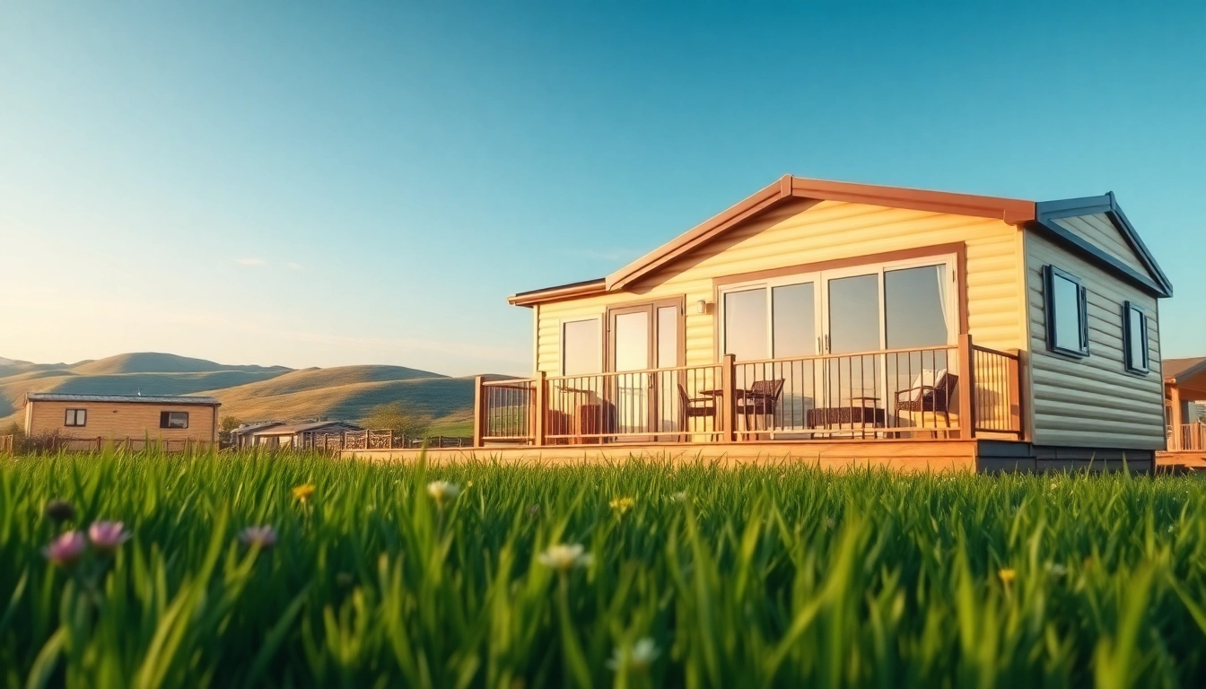 Experience the charm of Static Caravans in a beautiful countryside setting with lush greenery.