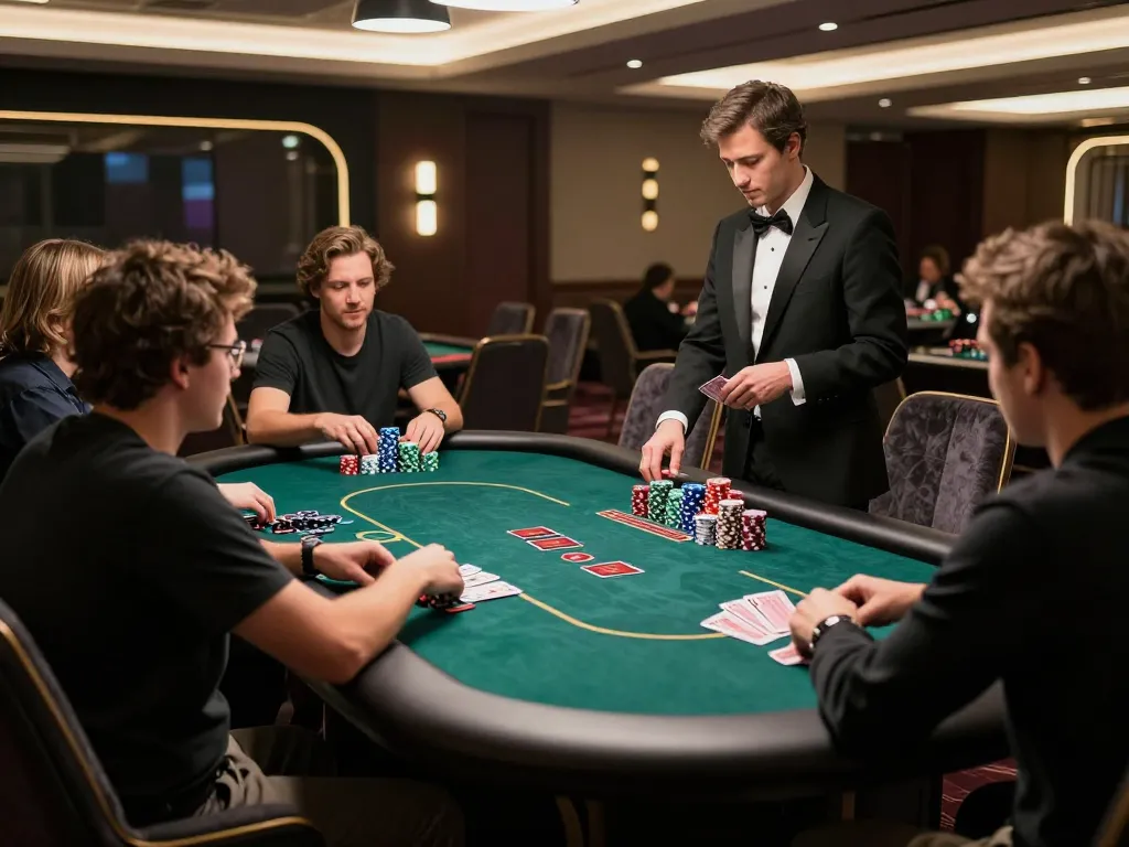 Players enjoy an intense game at SC88 poker table, showcasing high-stakes action and engagement