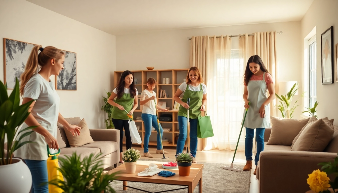 Enhance your home with our cleaning service team showcasing efficiency and care.