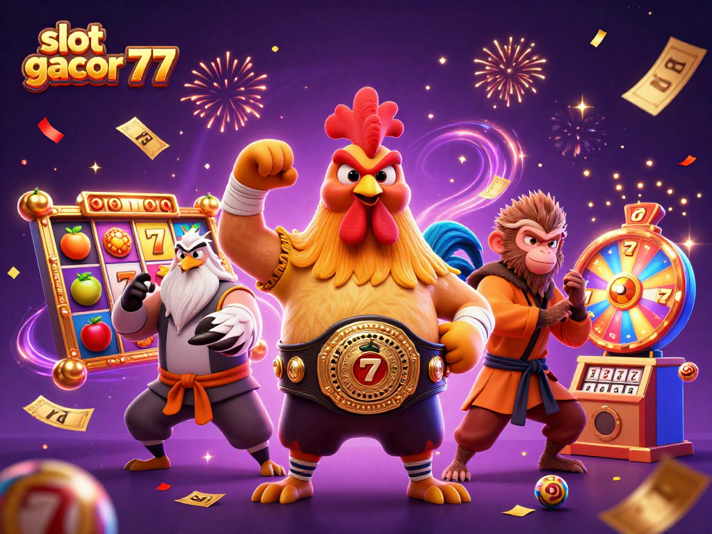 Engage with slot gacor 777 through a rich, vibrant 3D illustration showcasing roaring jackpots and dynamic game elements.