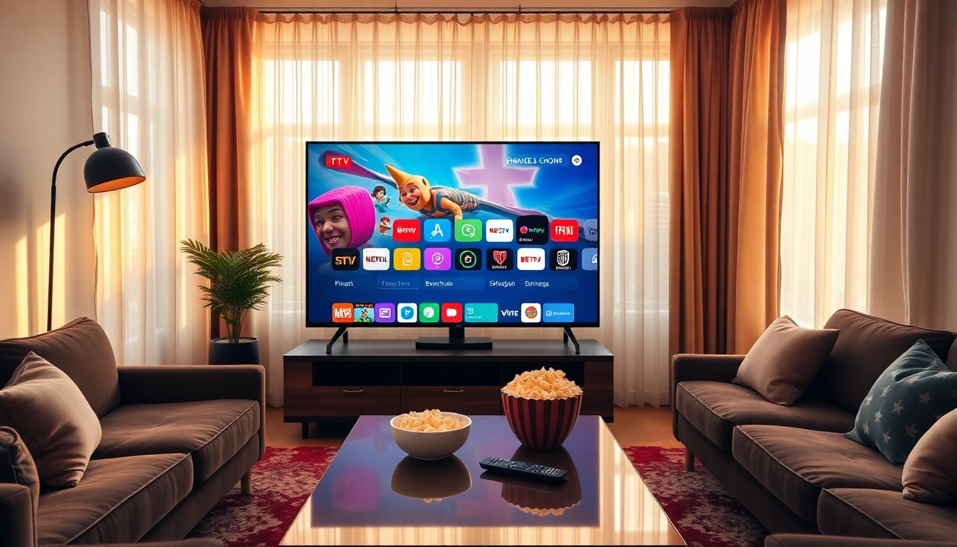 Stream premium channels from https://vizomate.com in a cozy living room environment.