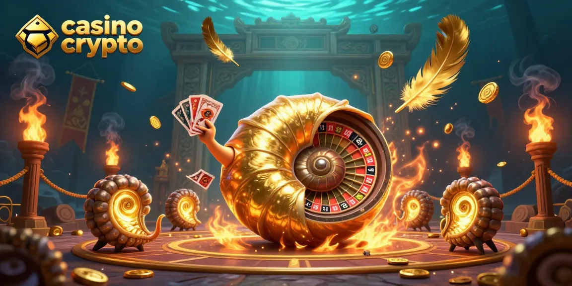 Plongez dans un casino crypto captivant avec un nautilus et des ammonites illuminées.