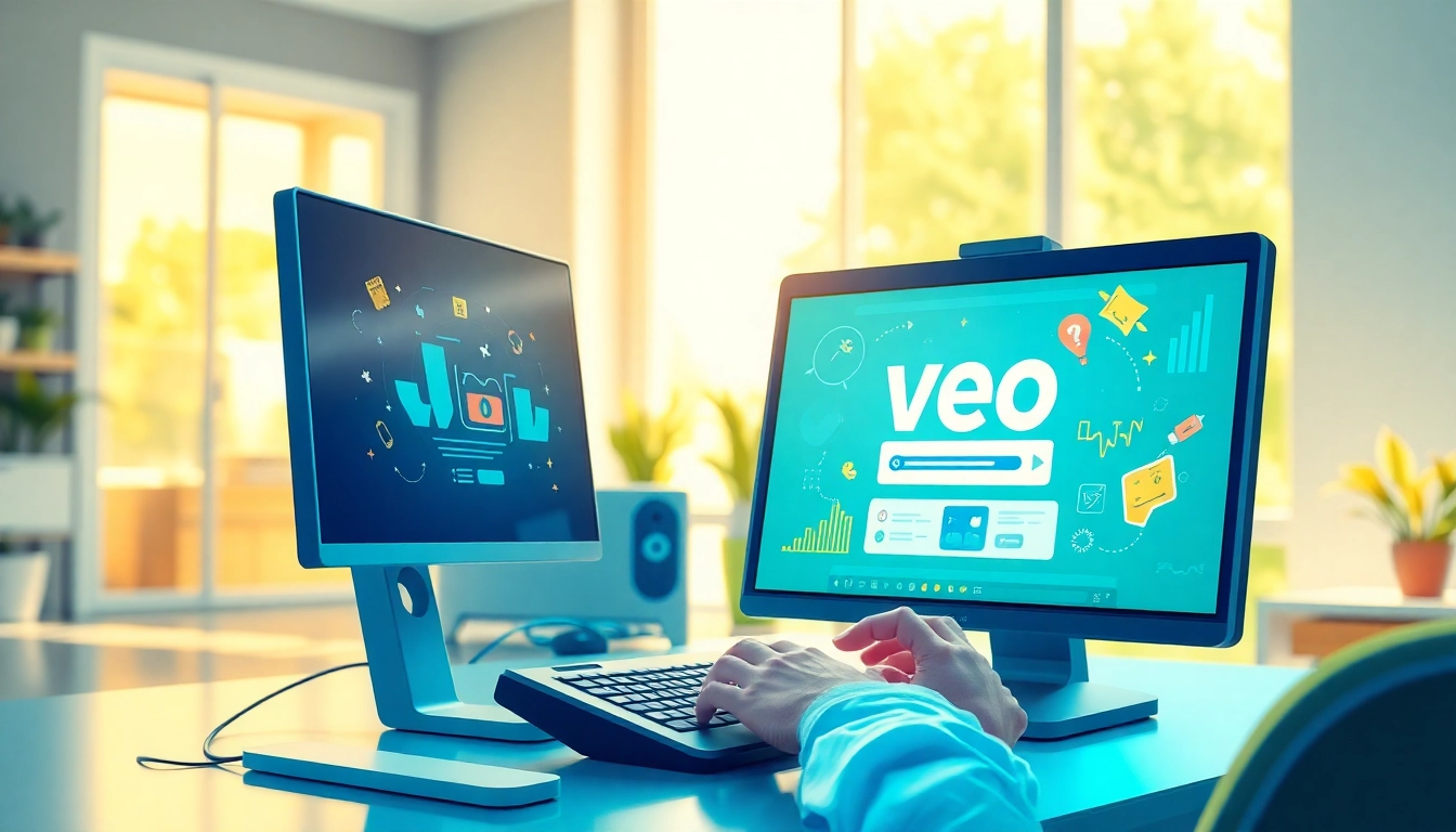 Create professional videos using Veo's innovative text-to-video technology in a modern workspace.