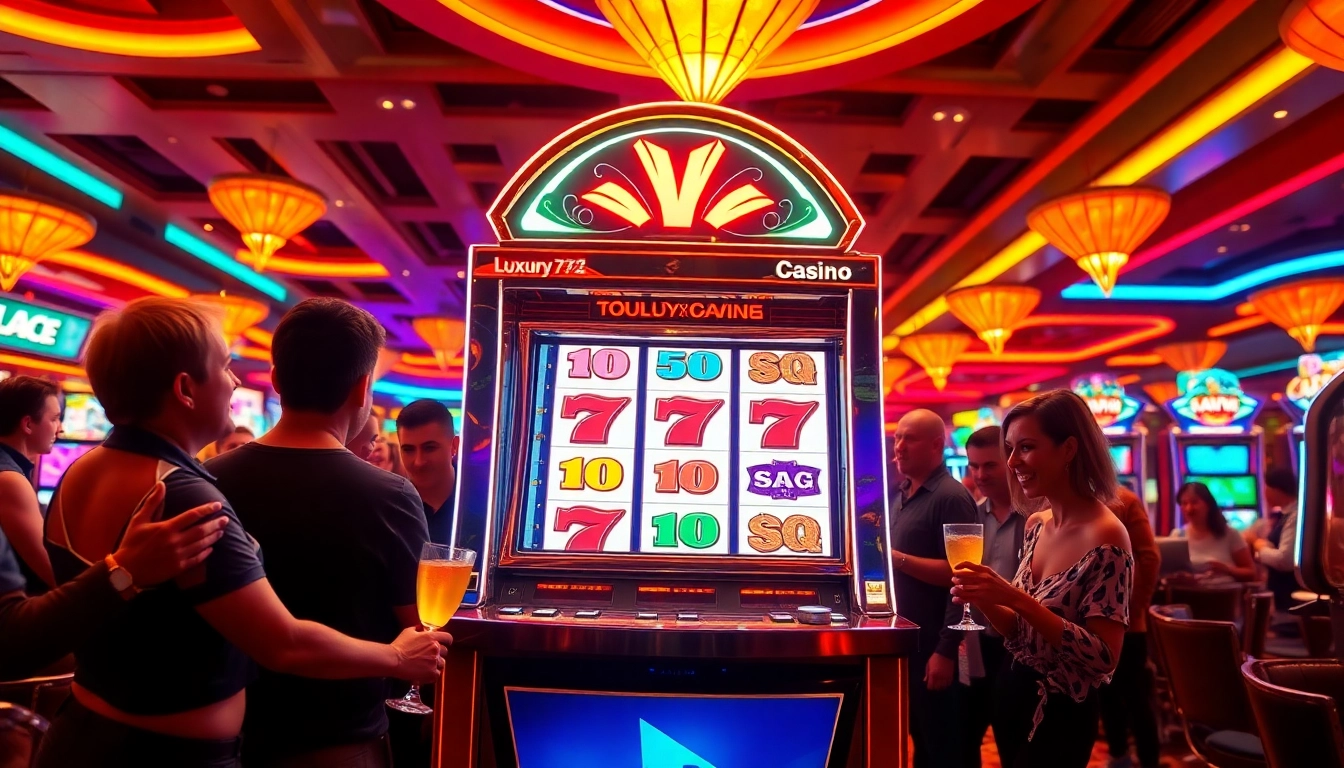 Menangkan hadiah besar di luxury777 slot yang menampilkan pemain yang antusias di kasino mewah.