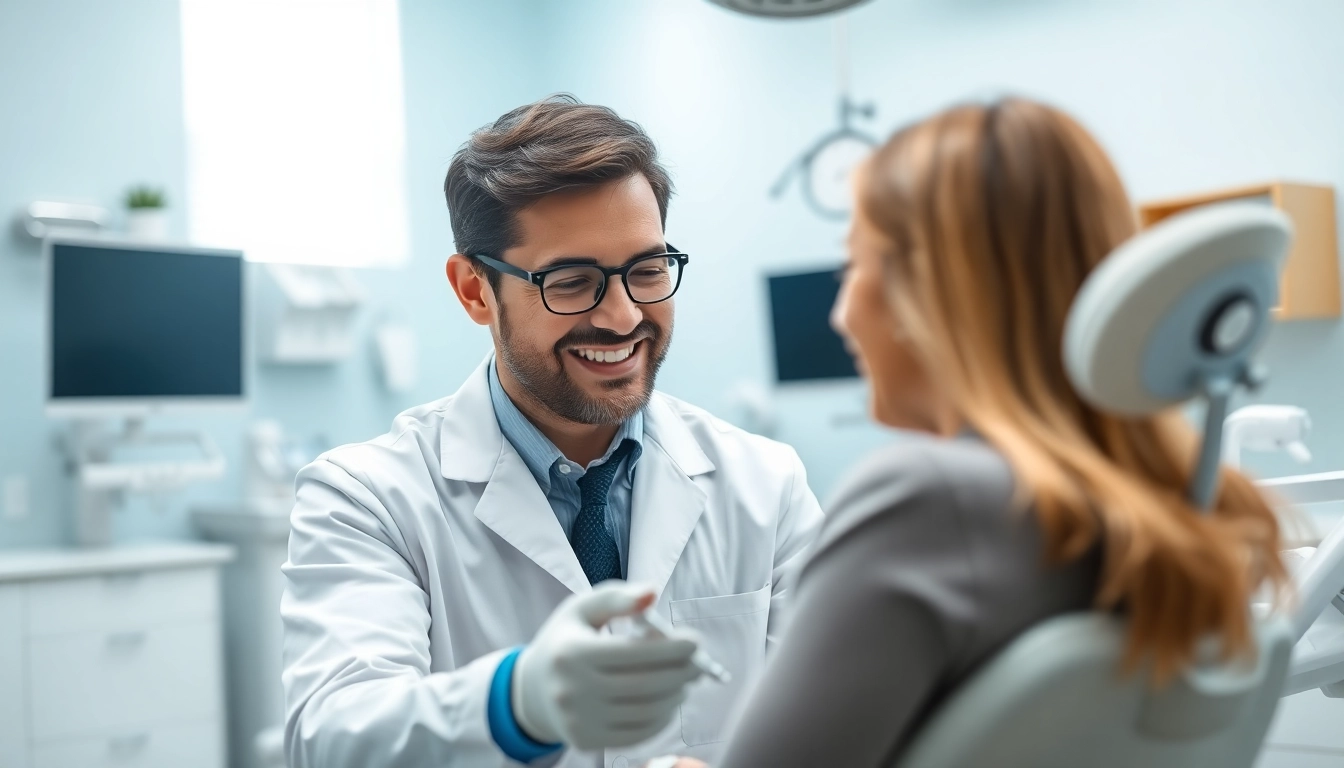 General dentist Frankfort IL consulting with a patient in modern clinic.