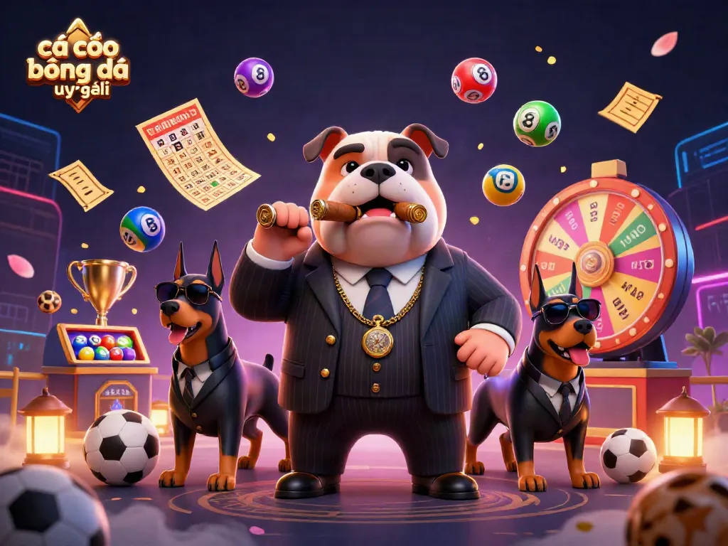 Cá cược bóng đá uy tín với những nhân vật hoạt hình ba băng đổ, cầu thủ và các yếu tố thể thao sống động.