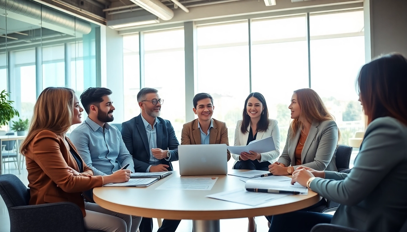 Engaged tax professionals collaborating in a modern office space during a consultation.