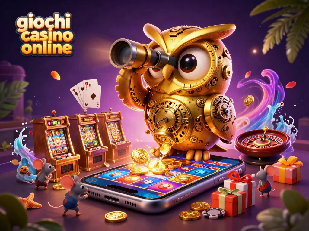 Gioca ai giochi casino online con un gufo d'oro e topini tra le macchine slot.