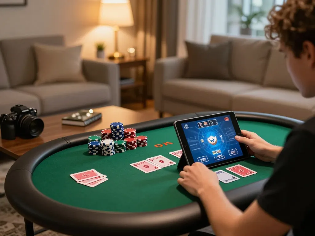 Engaged player strategizing their next move in F168 online gaming setup with poker elements.