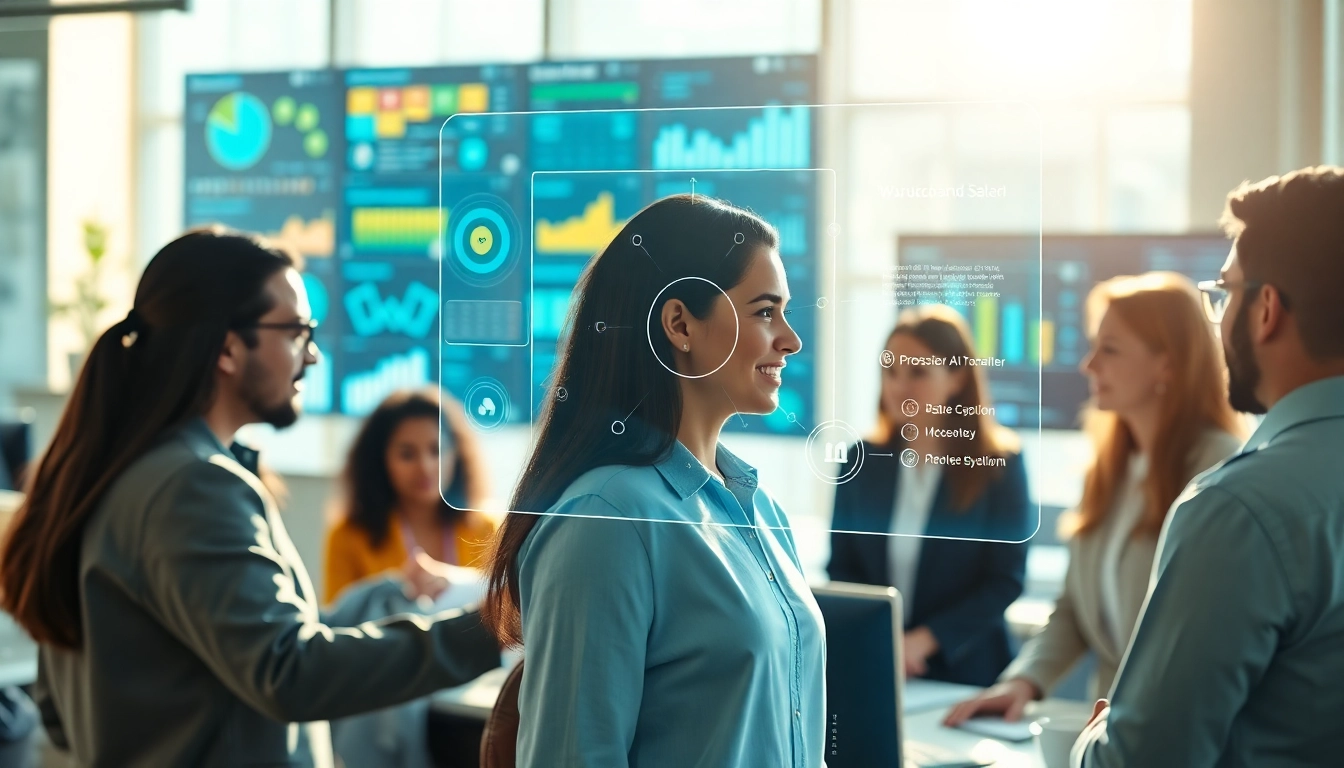Engaging enterprise ai assistant in a modern office setting, facilitating teamwork and collaboration.