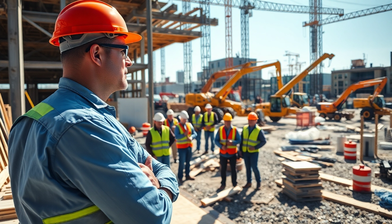 New Jersey Commercial General Contractor managing a busy construction site with active workers and equipment.