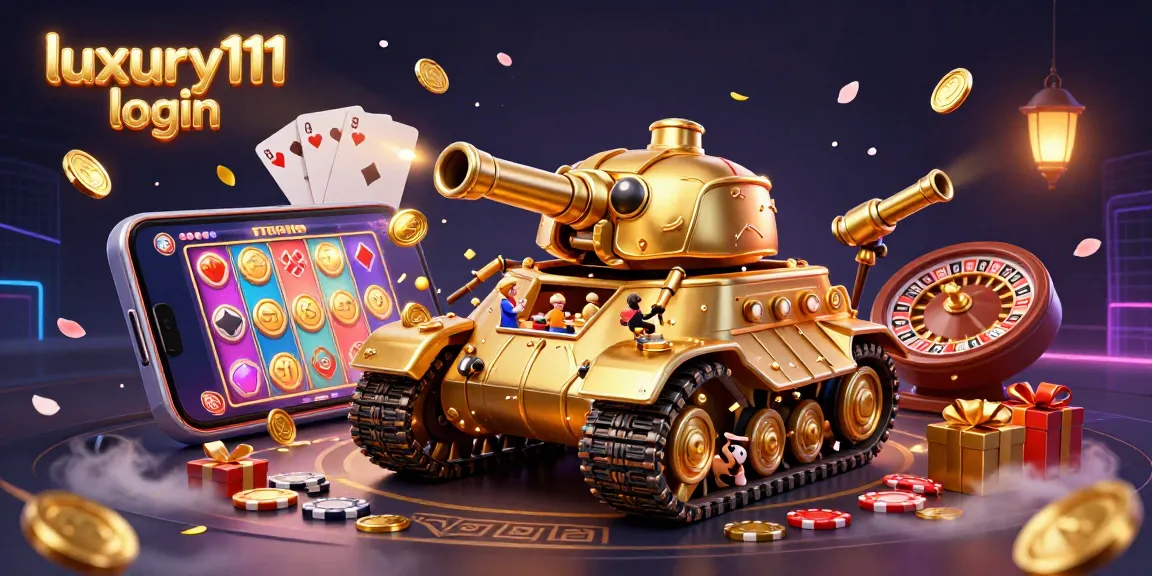 Access exclusive entertainment through luxury111 login amidst a vibrant casino scene detailed with gold.