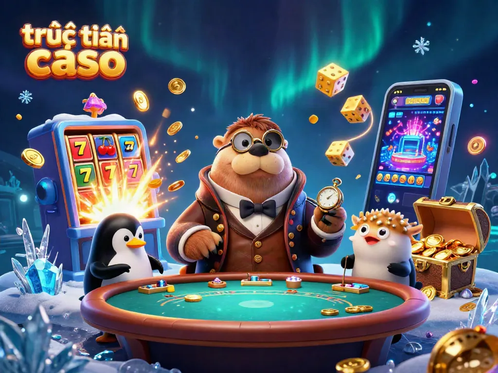 Trực tuyến casino với các nhân vật 3D đáng yêu đang chơi bài dưới nước, biểu tượng may mắn đầy màu sắc