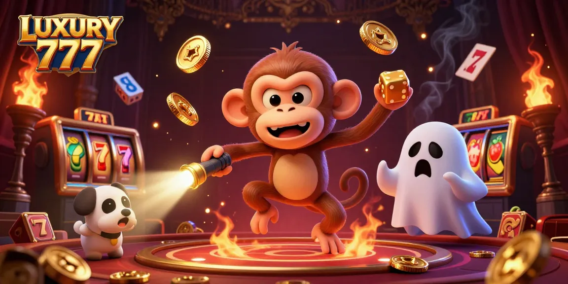 Menangkan jackpot LUXURY 777 di kasino mewah dengan simbol slot bertaburan dan cahaya dramatis.