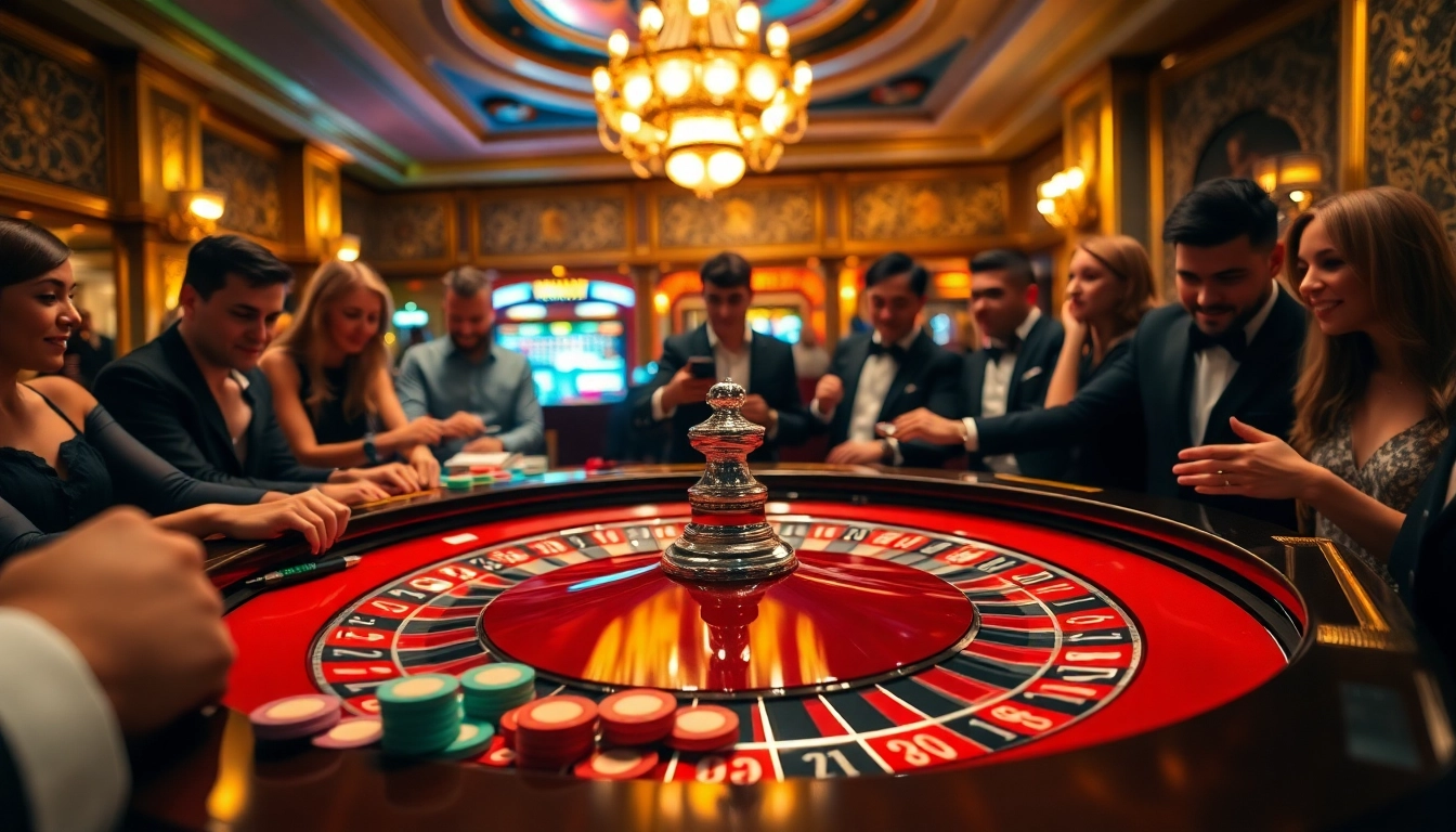 yyrr bermain di meja roulette kasino dengan meja berwarna cerah dan suasana berenergi.