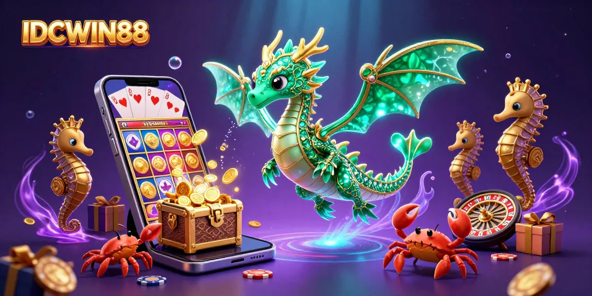 Experience the exciting slot gameplay on IDCWIN88 with vibrant visuals of a sea dragon and treasures.