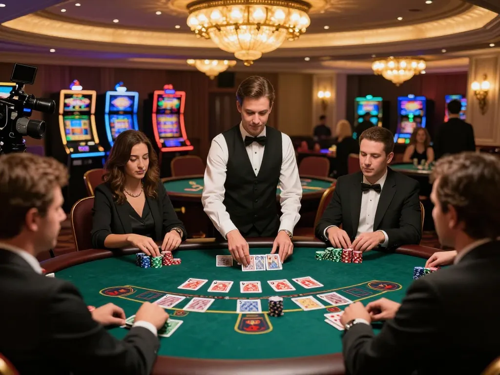 FC88 players intensely bet at a baccarat table in an upscale casino environment.