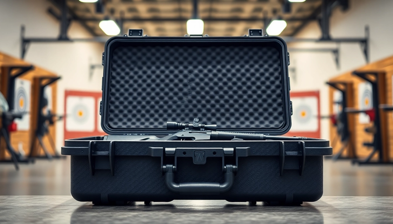 Showcasing a pelican rifle case with a rifle and accessories inside, highlighting durability and functionality.