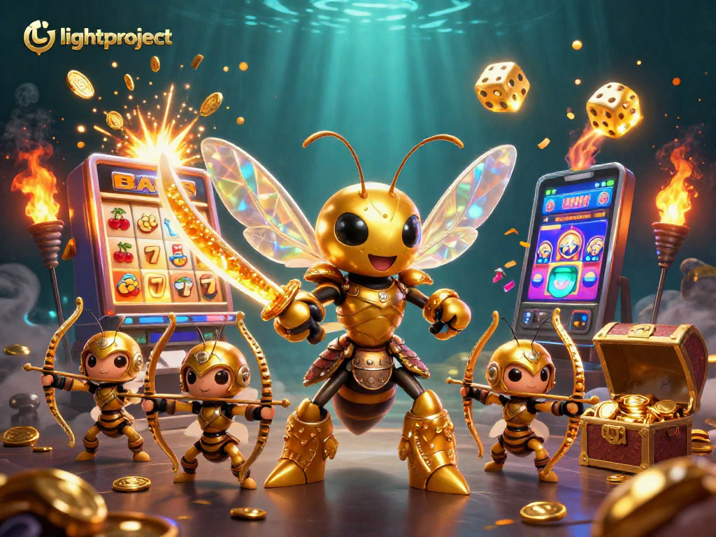 Engage in exciting gameplay at lightproject with a stunning 3D casino experience featuring a golden hornet and lively elements.