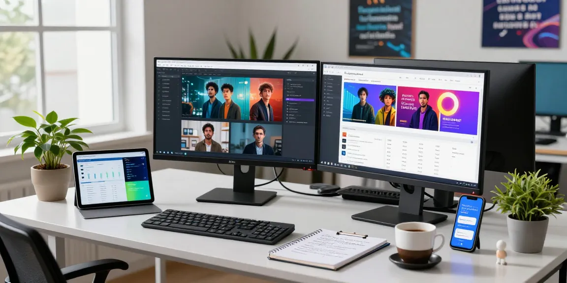 AI image detector analysis in a professional workspace with monitors and analytics.