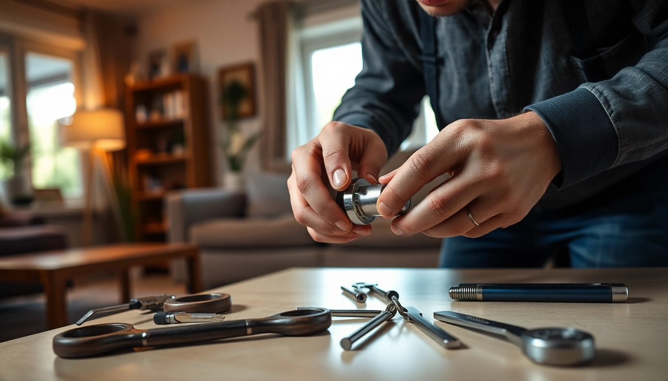 Residential Locksmiths in Wildwood expertly servicing a high-security lock in a warm home.