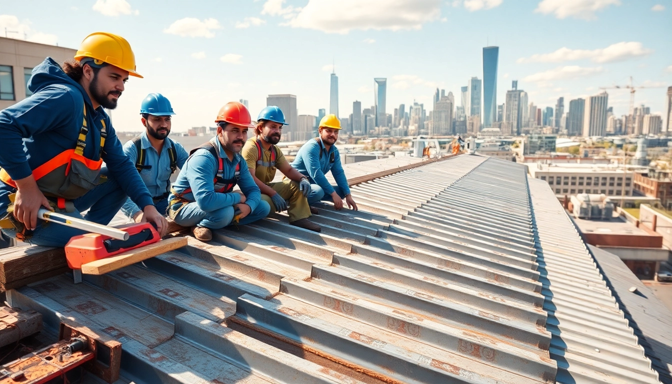 Delivering expert commercial roofing services with a dedicated team on a commercial building rooftop.