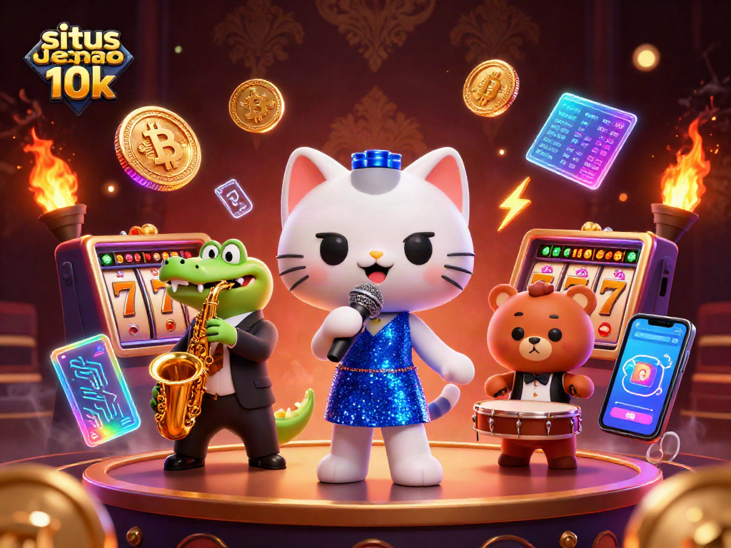 Join the fun at situs depo 10k with a lively jazz show featuring unique casino-themed characters.