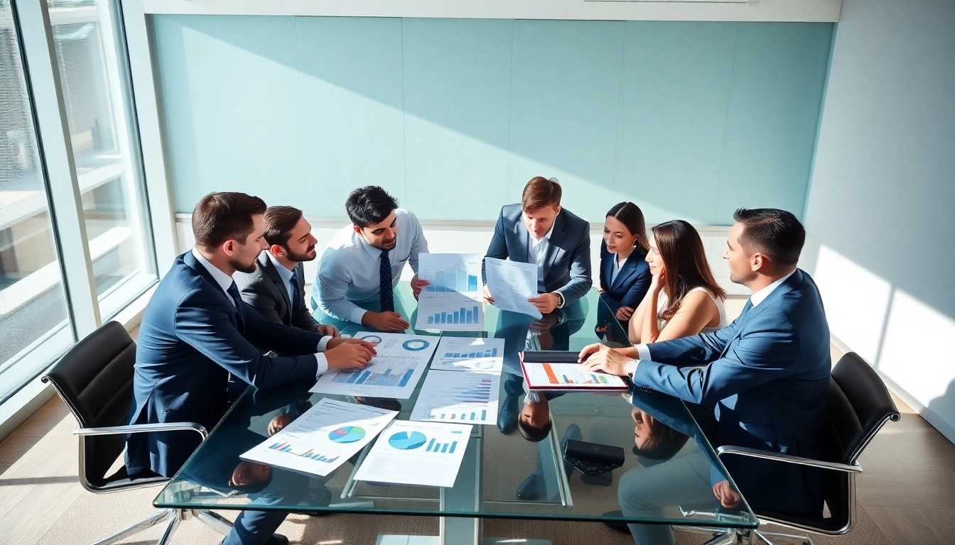 Analyzing competitor pricing strategies with a diverse team in a modern office setting.