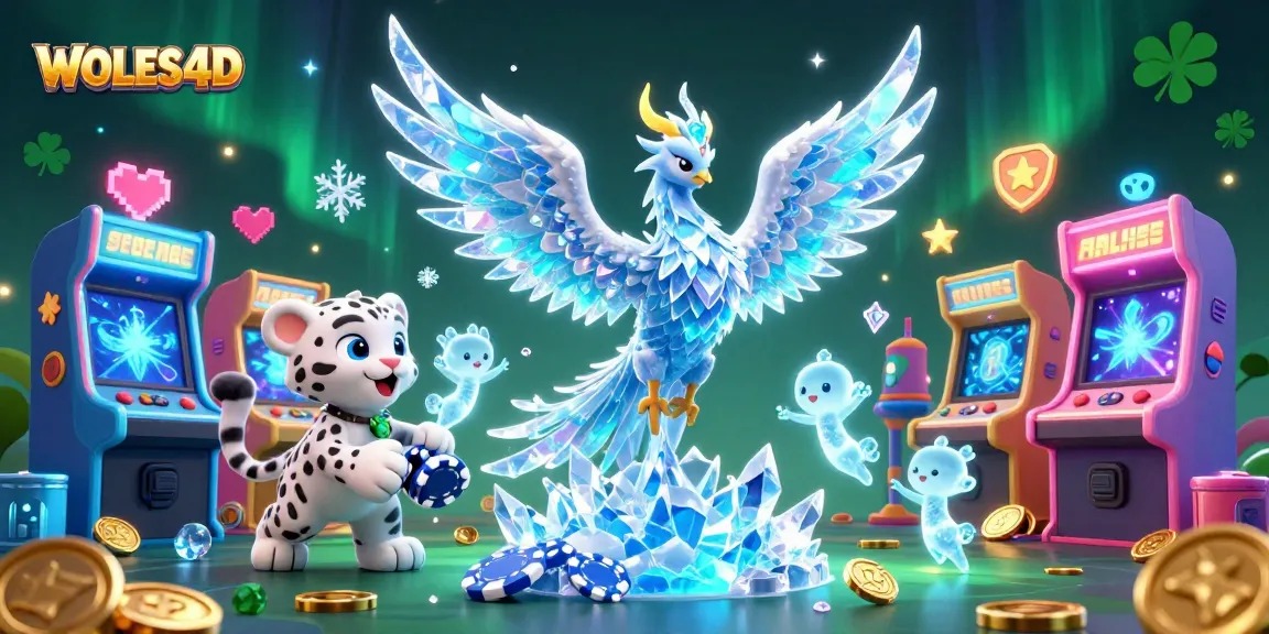 WOLES4D menarik dengan phoenix es dan chip poker bersinar dalam permainan slot yang menyenangkan.