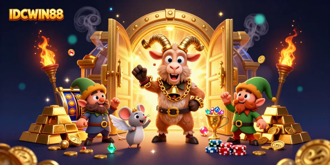 Experience thrilling online slot action with IDCWIN88 in a vibrant casino scene teeming with excitement.