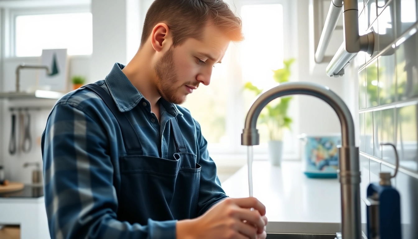 Plumbing knightdale services by a skilled plumber in a bright kitchen environment.