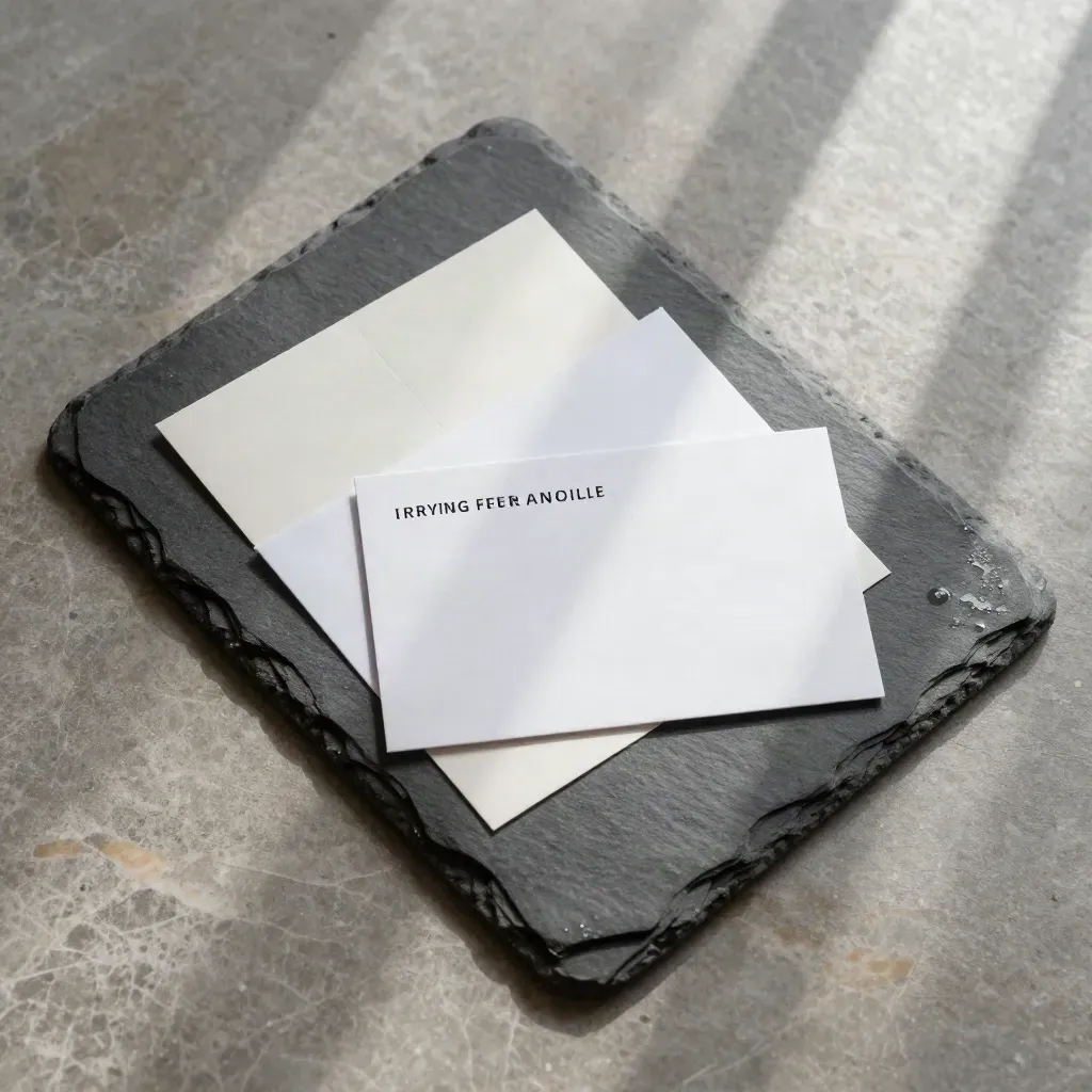 Overhead slate dossier block in wet stone with two paper inserts