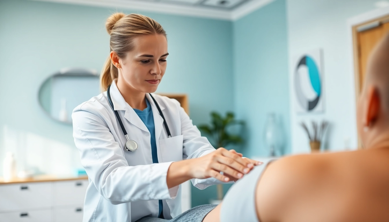 Engaging physiotherapy session in North Side Edmonton physiotherapy clinic with caring therapist.