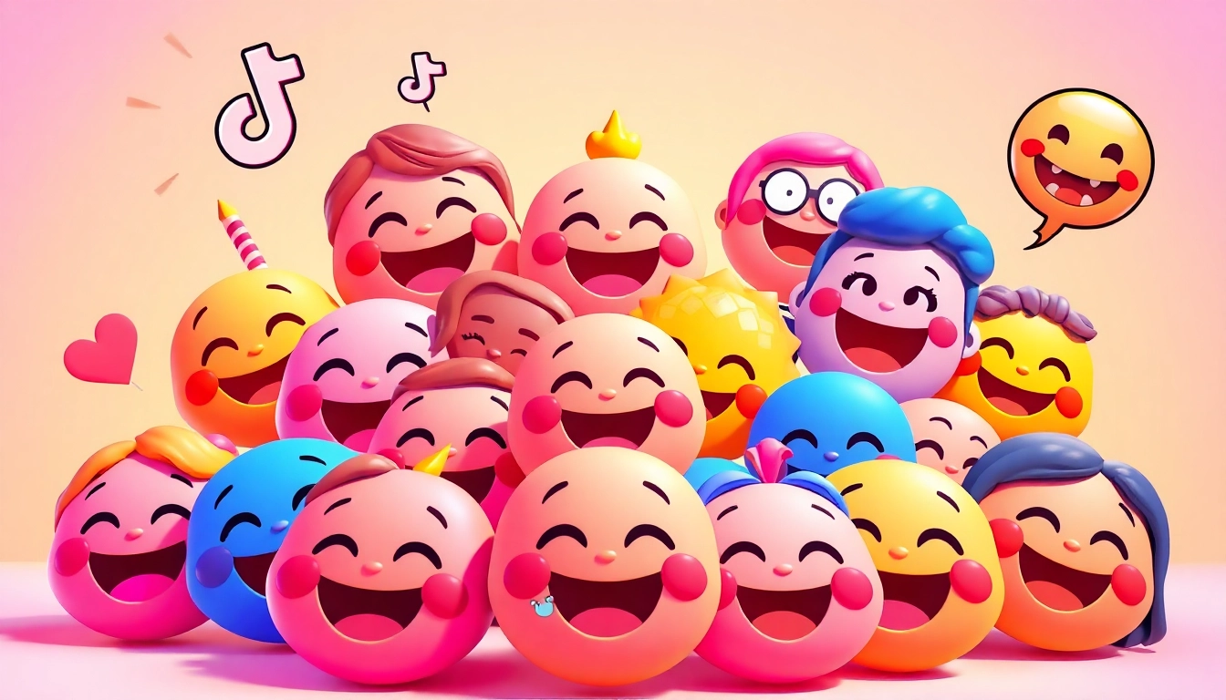 Tiktok emojis showcasing various expressions and styles in a colorful digital canvas.