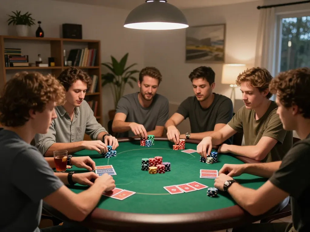 Engaging poker night scene demonstrating online casinos in Canada reddit with friends gathered around a table.