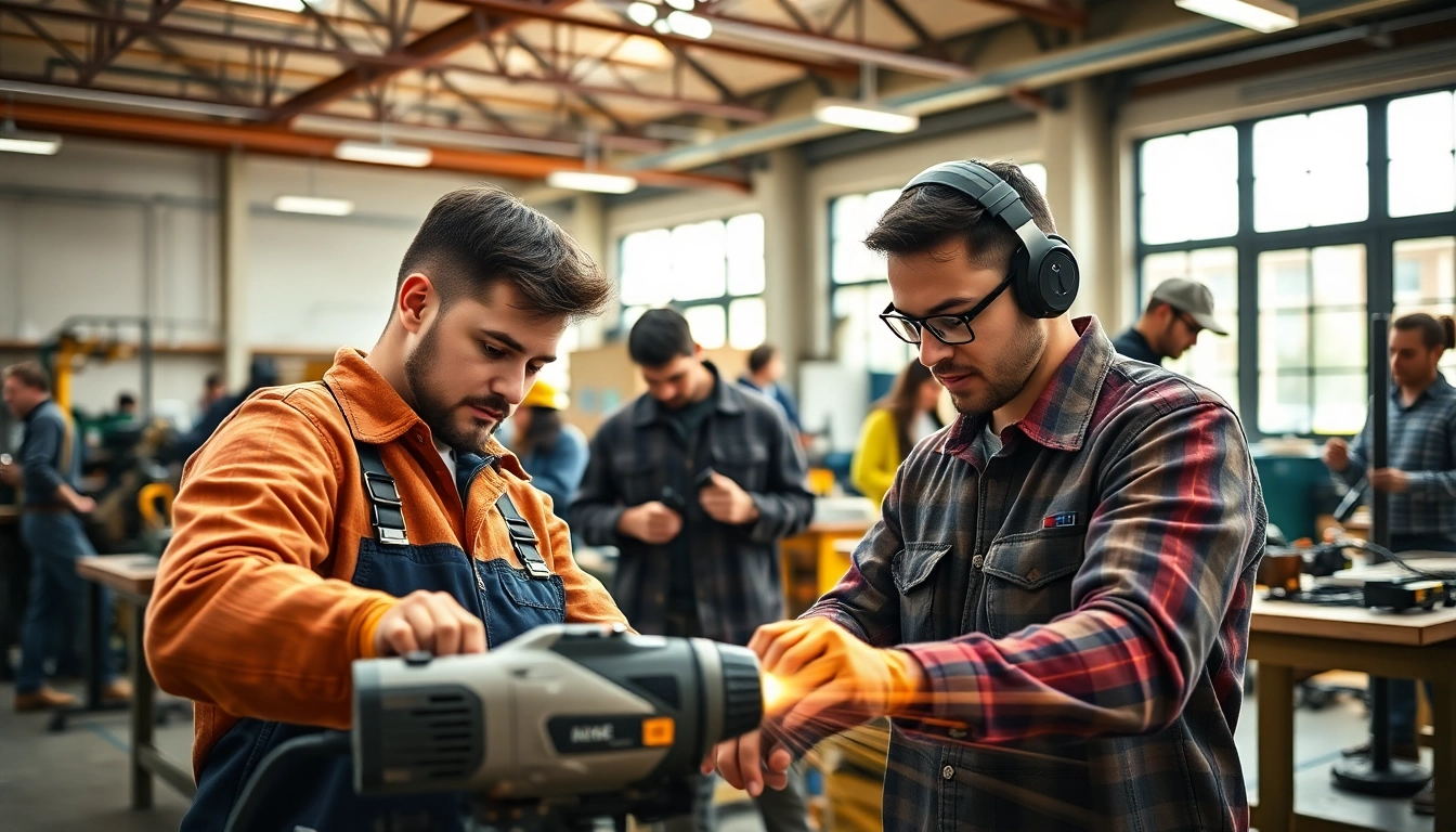 Engaged trainees participating in skilled trades training session focused on hands-on learning.