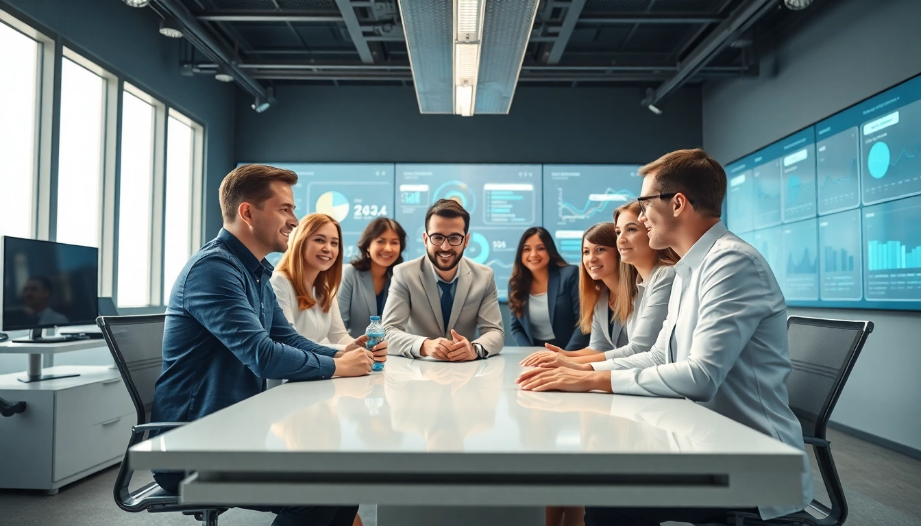 Visualize an enterprise ai assistant facilitating collaboration in a modern office.