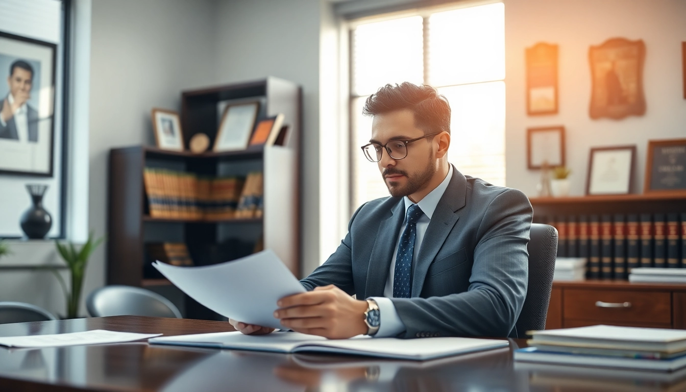 Orlando Personal Injury Lawyer analyzing case files in a professional, well-lit office environment.