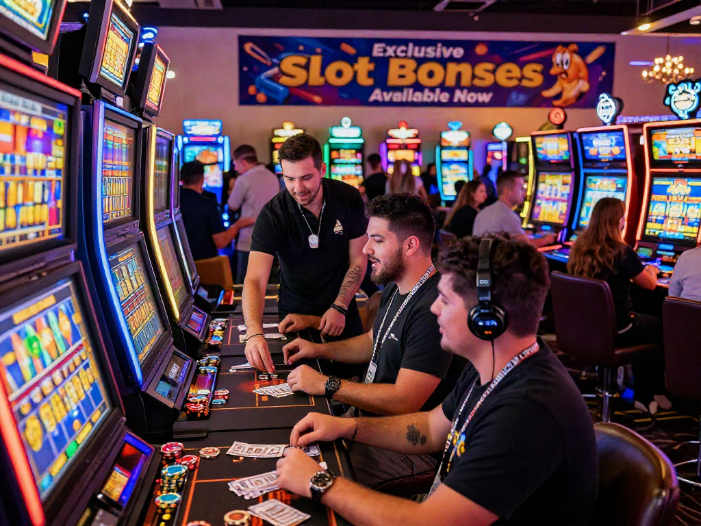 Players enjoying slot bonuses in an exciting casino gaming environment.