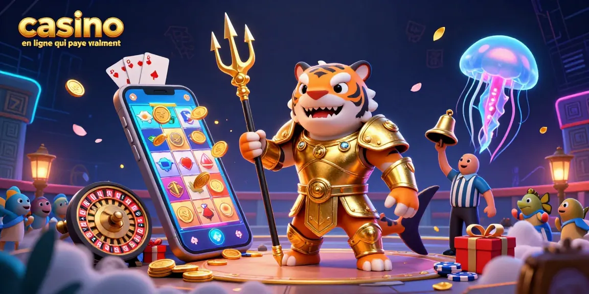 Découvrez l'univers des machines à sous avec casino en ligne qui paye vraiment, illustré par un requin tigre et des éléments de jeu captivants.