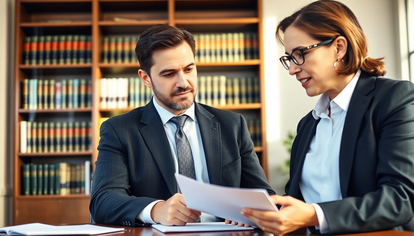USA lawyers consult in an inviting office space with legal texts, showcasing professionalism.