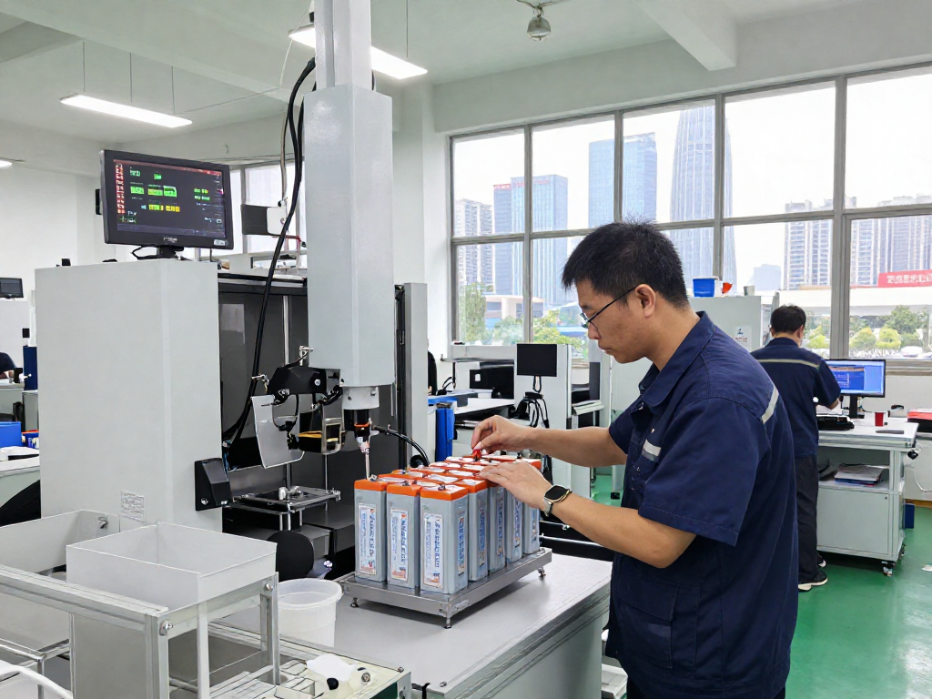 Custom LiFePO4 battery pack inspection at EverPlusBattery's high-tech facility