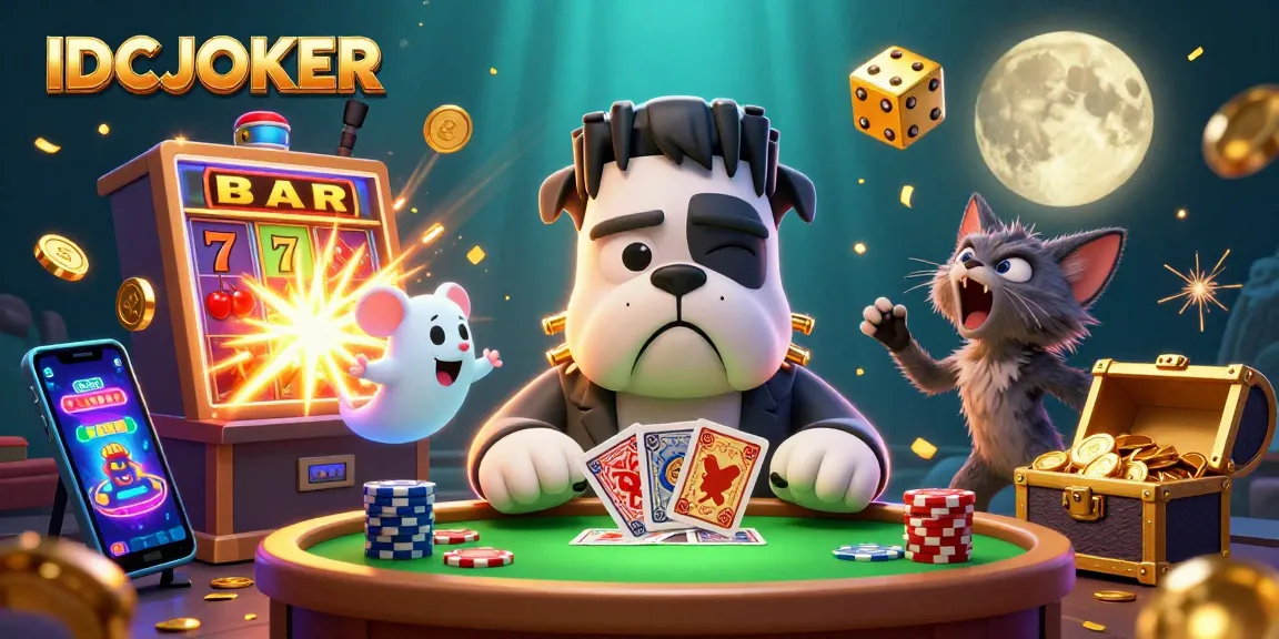 IDCJOKER engages players with exciting jackpot slots and colorful characters in a lively casino scene.