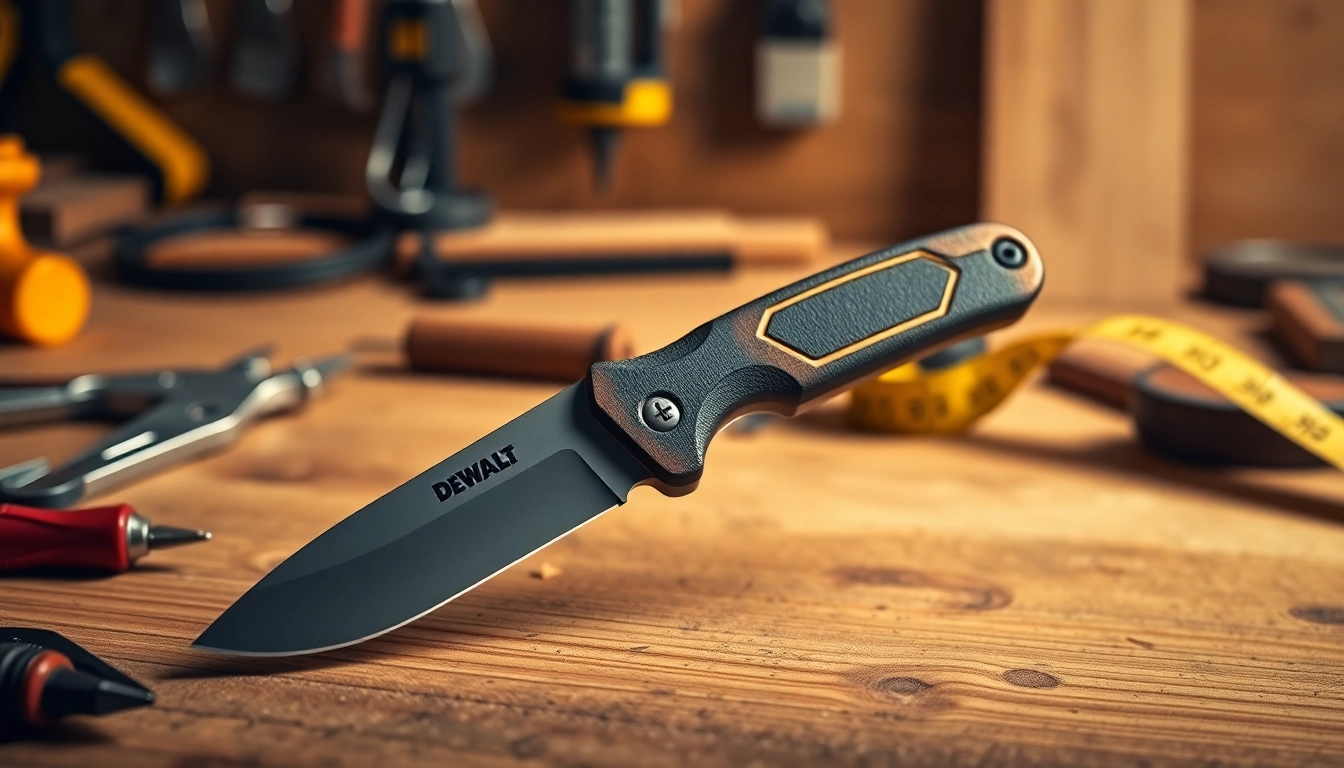 The DeWalt knife cutting through tough materials effortlessly with precision.