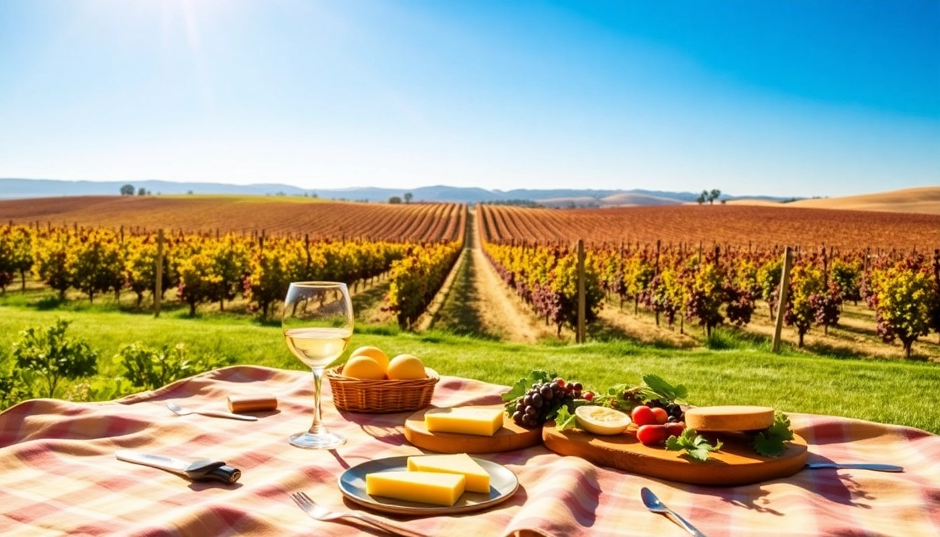 Relaxing picnic at Clarksburg wineries showcasing lush vineyards and inviting ambiance.