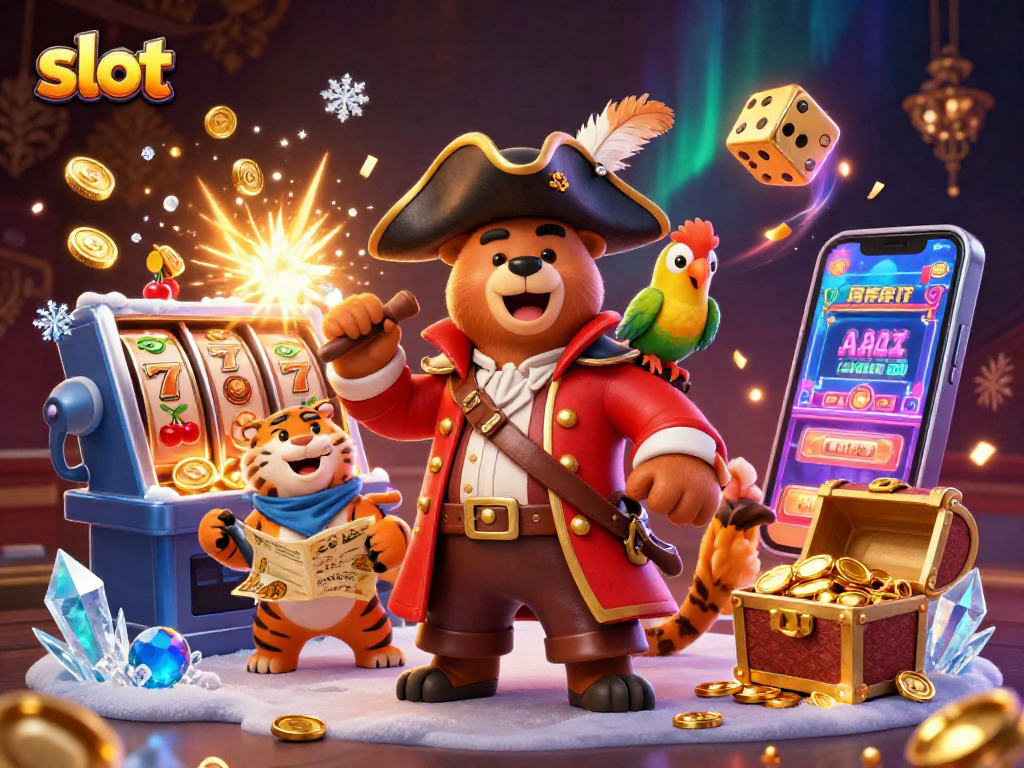 Menangkan jackpot slot dengan karakter beruang bajak laut dan harimau dalam ilustrasi 3D yang menakjubkan.
