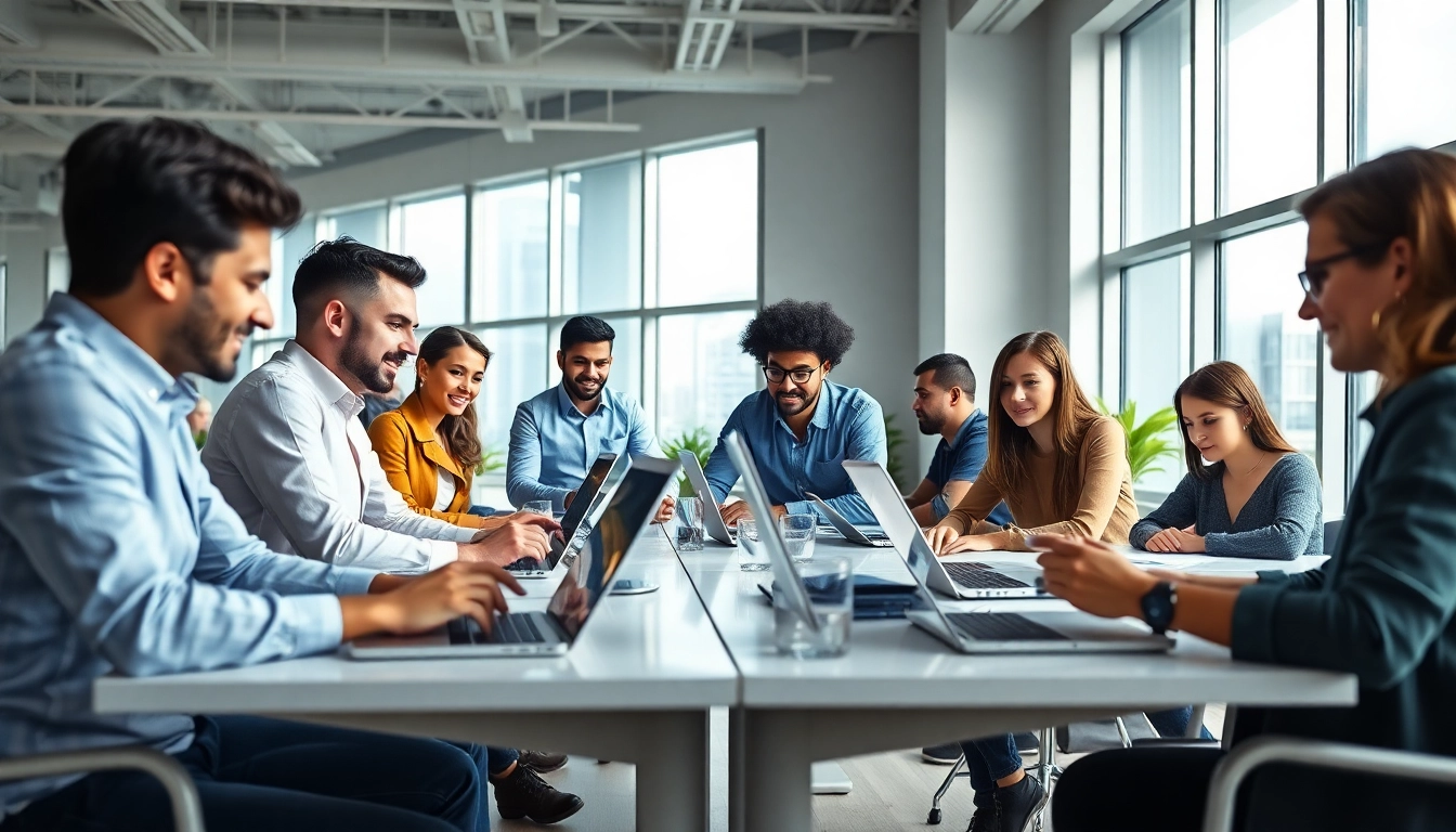 Team collaborating using innovative ai tools in a modern workspace.