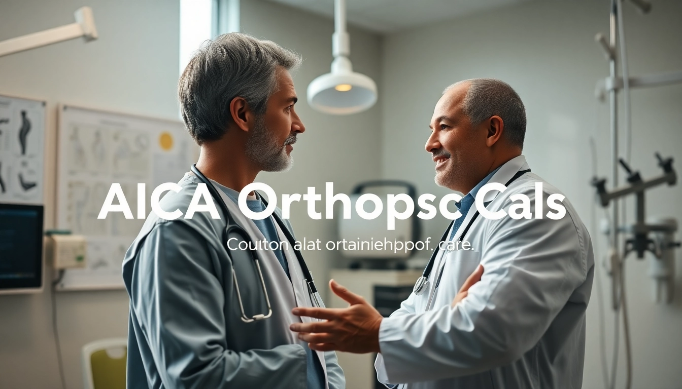 Engaging consultation at AICA Orthopedics Facebook with a professional and patient discussing treatment.